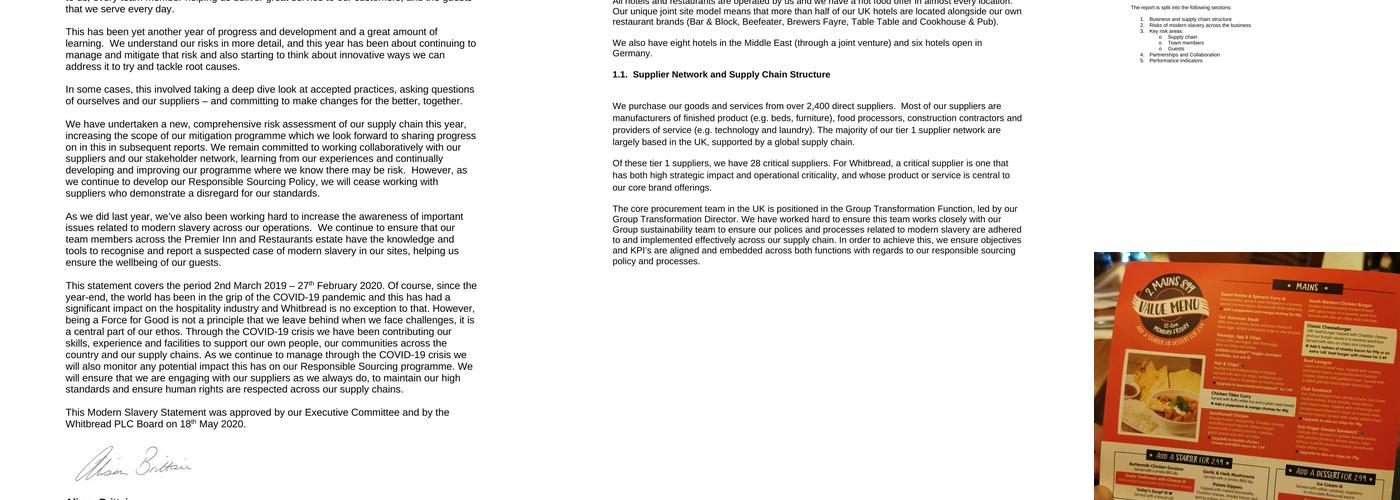 Premier Inn Boston hotel Menu