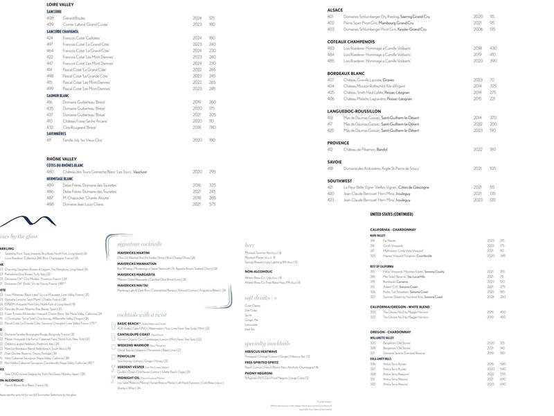 Mavericks Montauk Menu