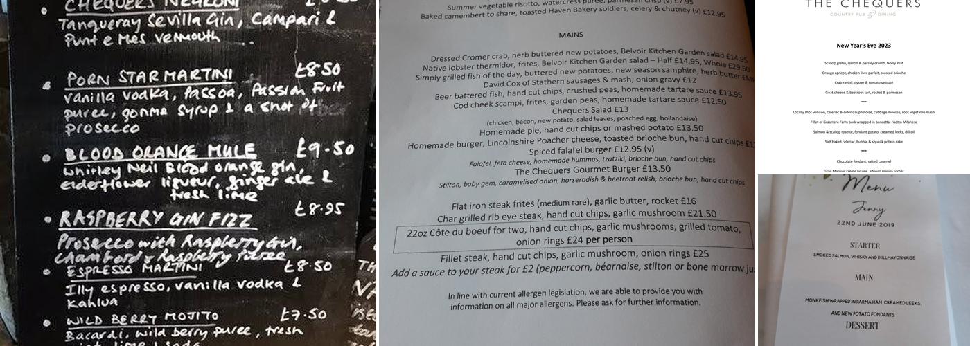 Chequers Inn Menu
