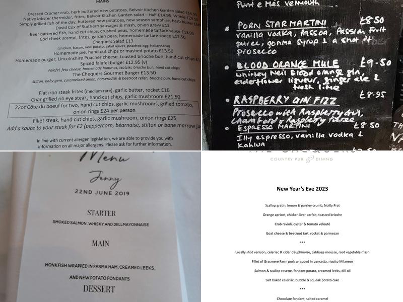 Chequers Inn Menu