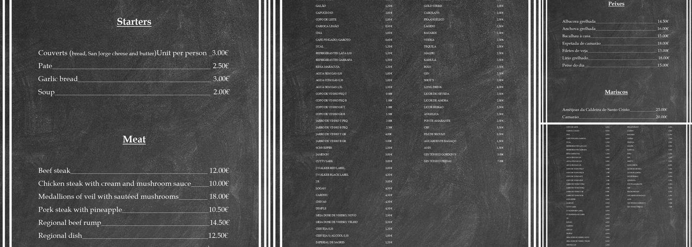 Clube Naval de Velas Menu