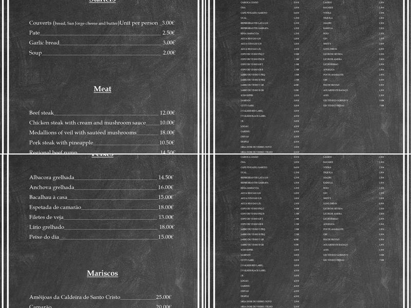 Clube Naval de Velas Menu