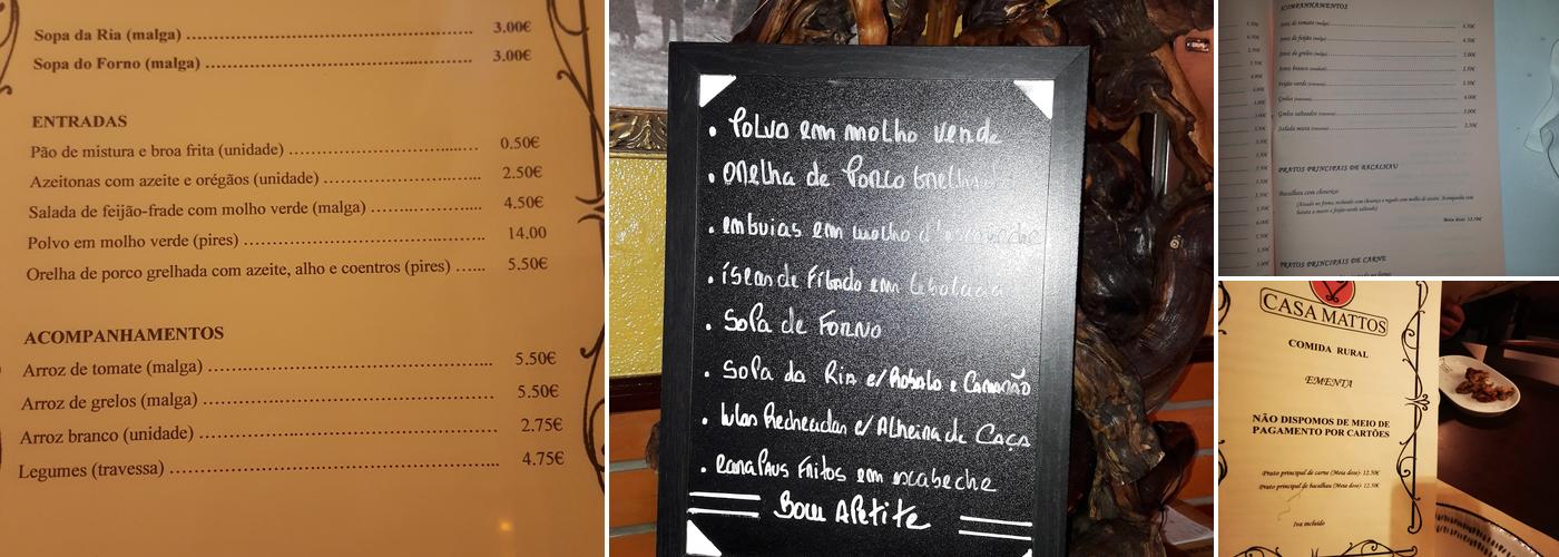 Casa Matos Menu