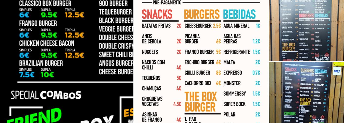 Box Burger Aveiro Menu