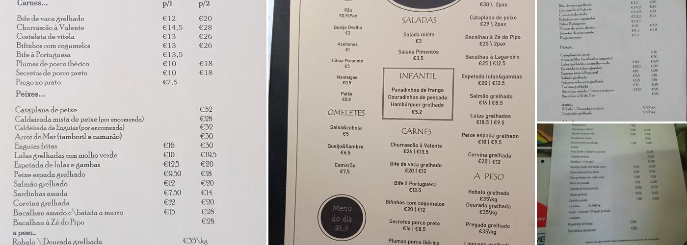 Cantinho do Valente Menu