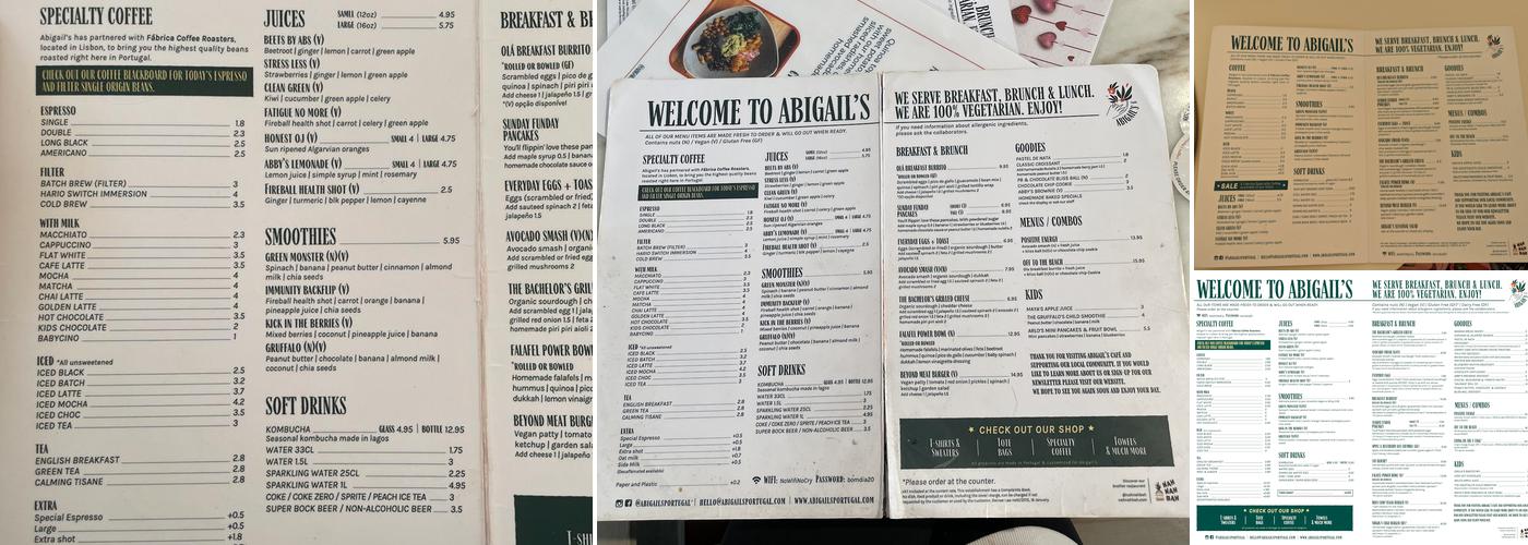 Abigail's Cafe Menu