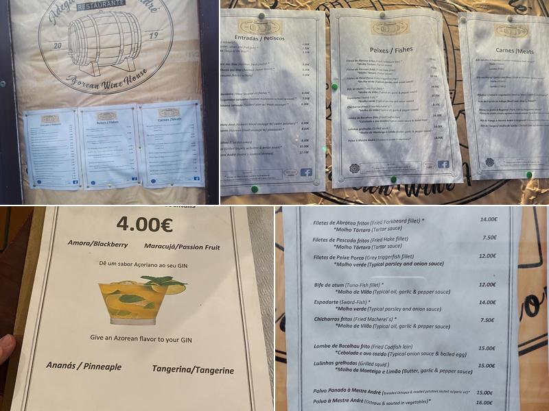 Adega do Mestre André Menu