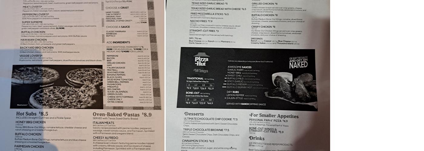 Pizza Hut Menu