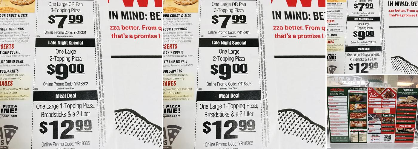 Papa Johns Pizza Menu