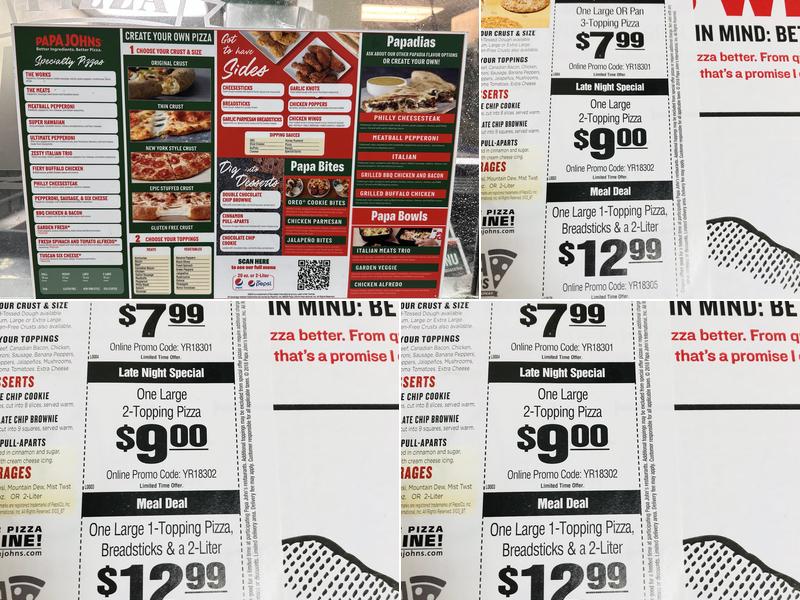 Papa Johns Pizza Menu