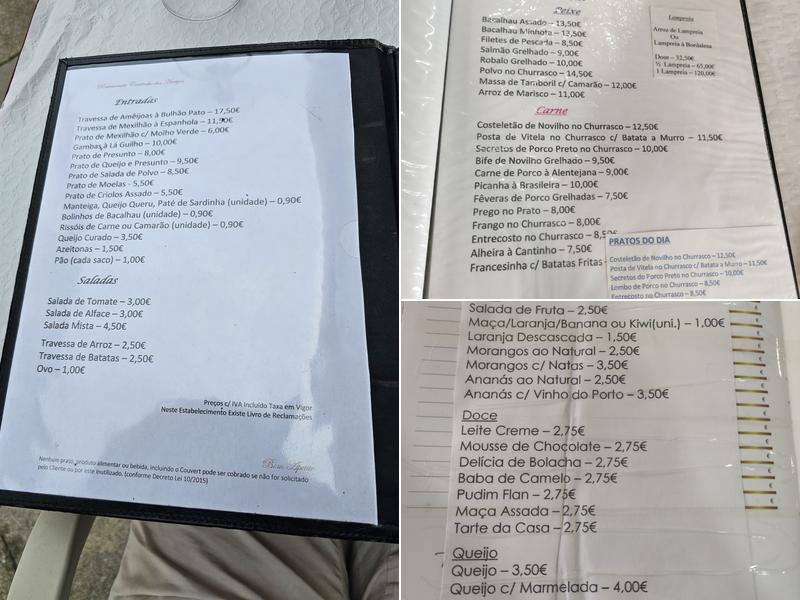O Cantinho dos Amigos Restaurante Lda Menu