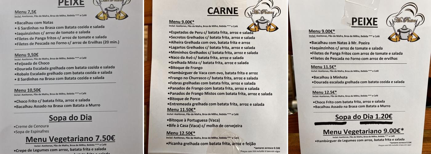 Mr. Poeira Restaurant Menu