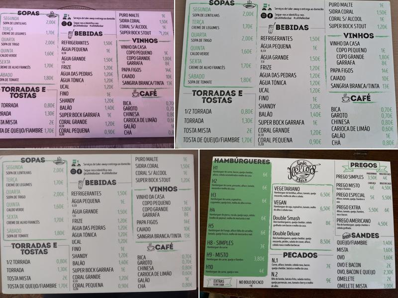 Café Helio's Bar Menu