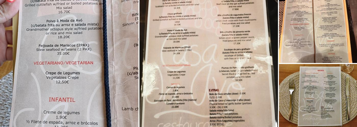 Casa d'Avó Menu