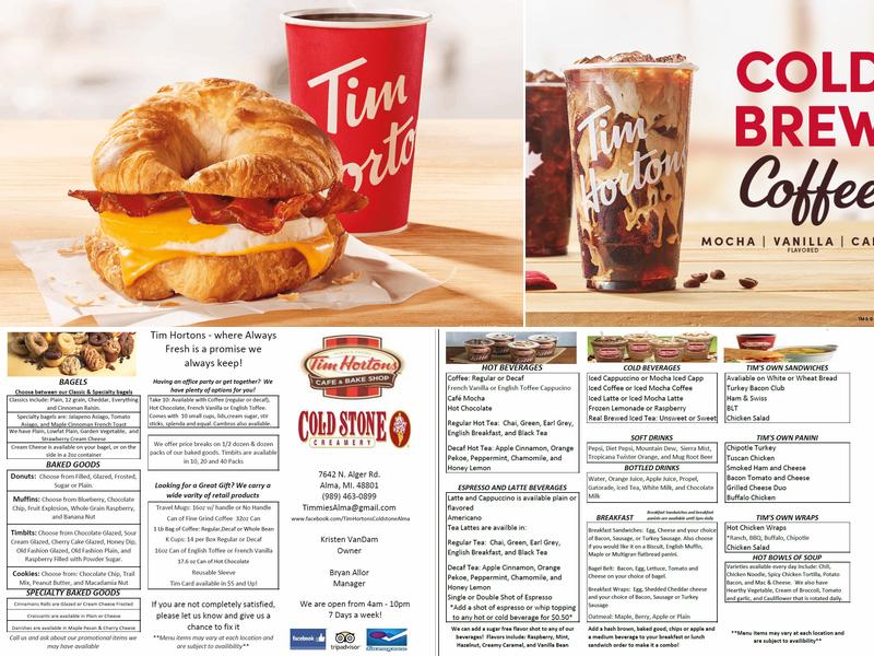 Tim Hortons Menu
