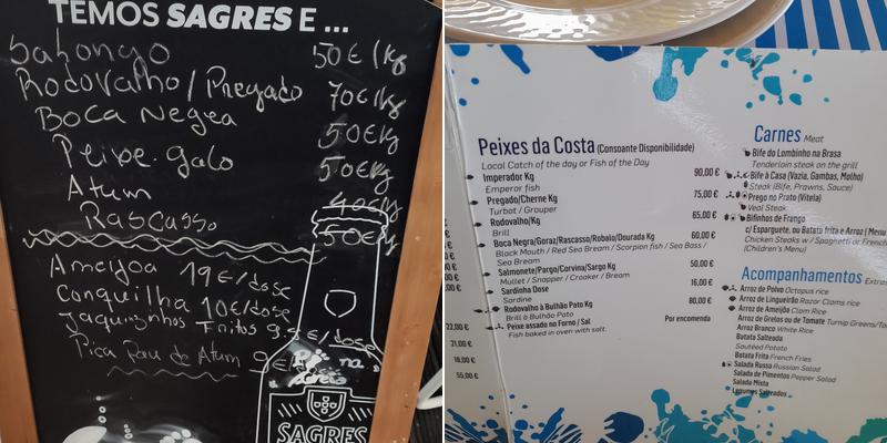 Pé na Areia Menu