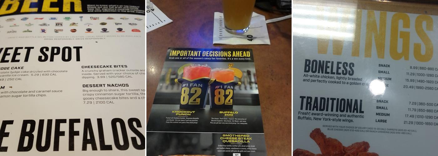 Buffalo Wild Wings Menu