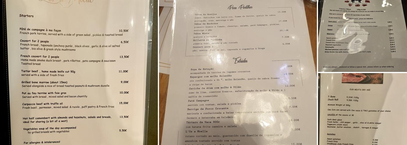 L'os à Moelle Menu