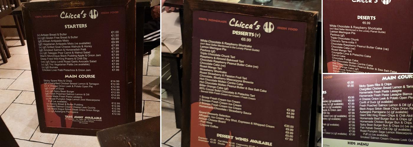 Chiccas Restaurant Menu