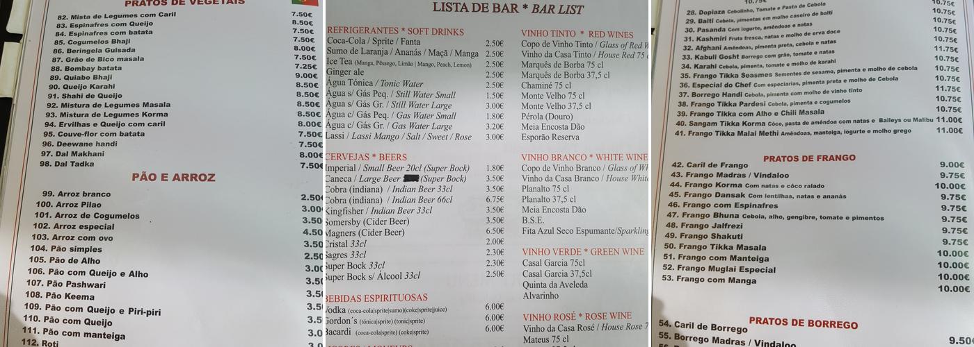 SANGAM Indian Restaurant Menu
