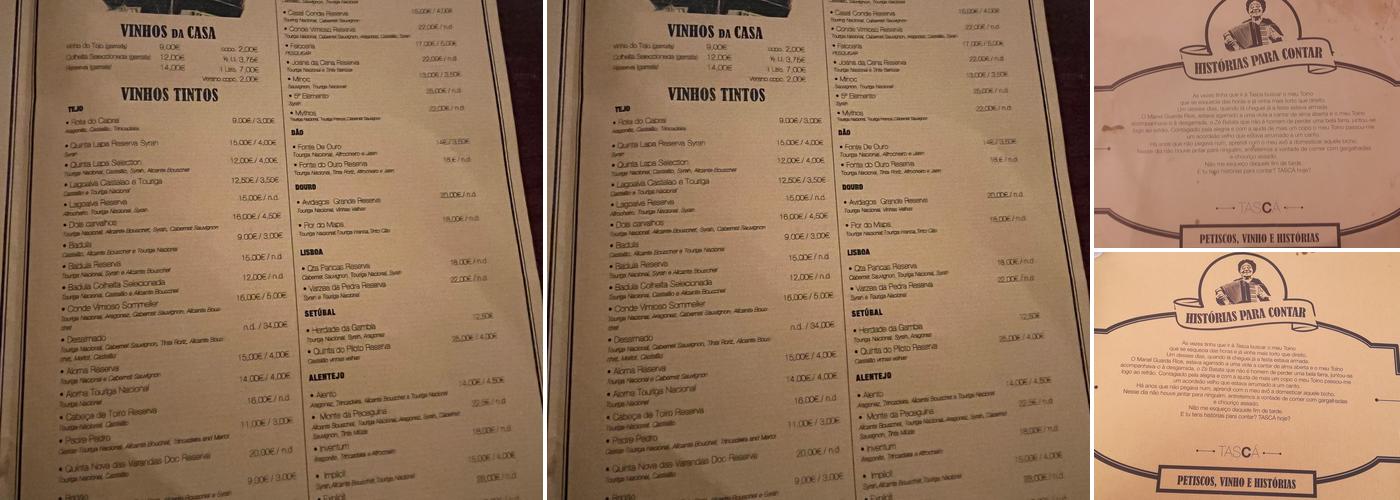 TASCÁ Menu