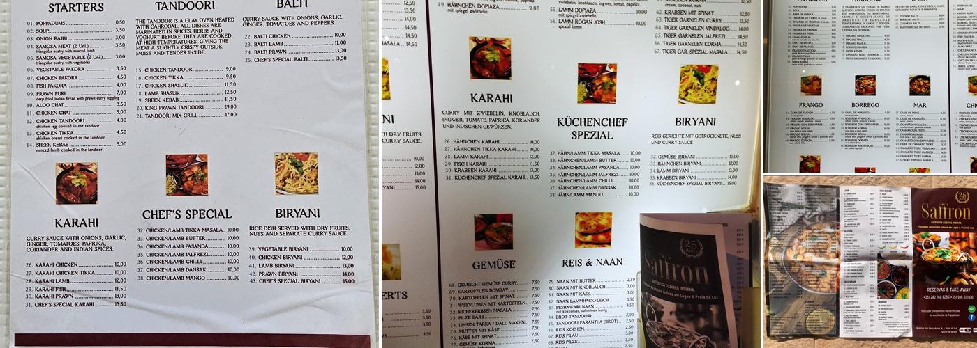 Saffron Menu