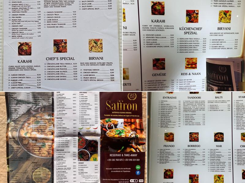 Saffron Menu