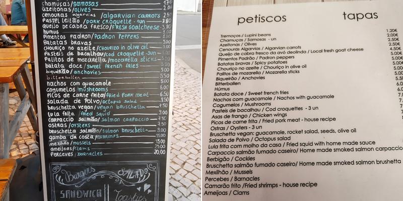 Água Salgada Menu