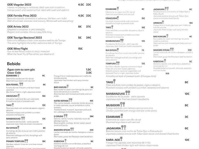 Ode Cellar Door Menu