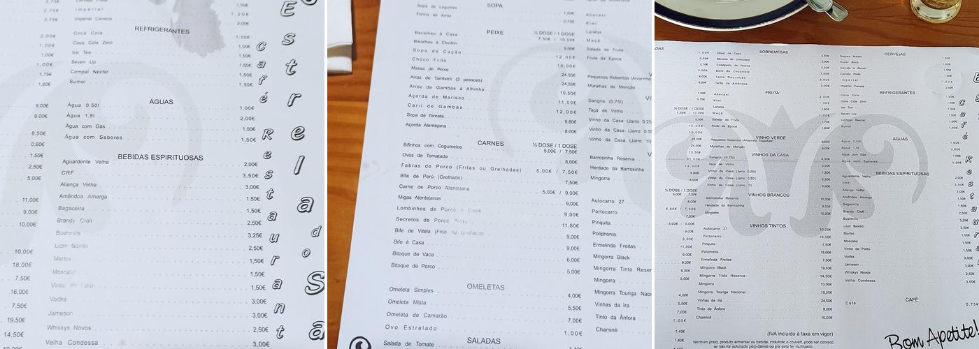 Estrela do Sado Menu
