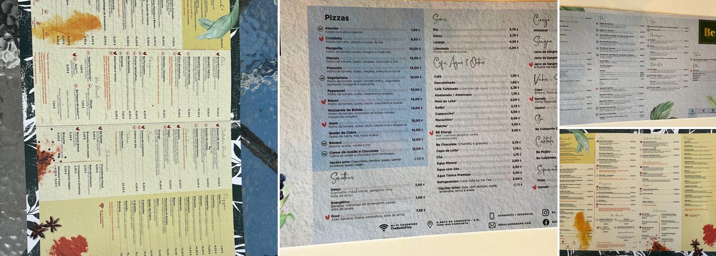 Be Comporta Menu