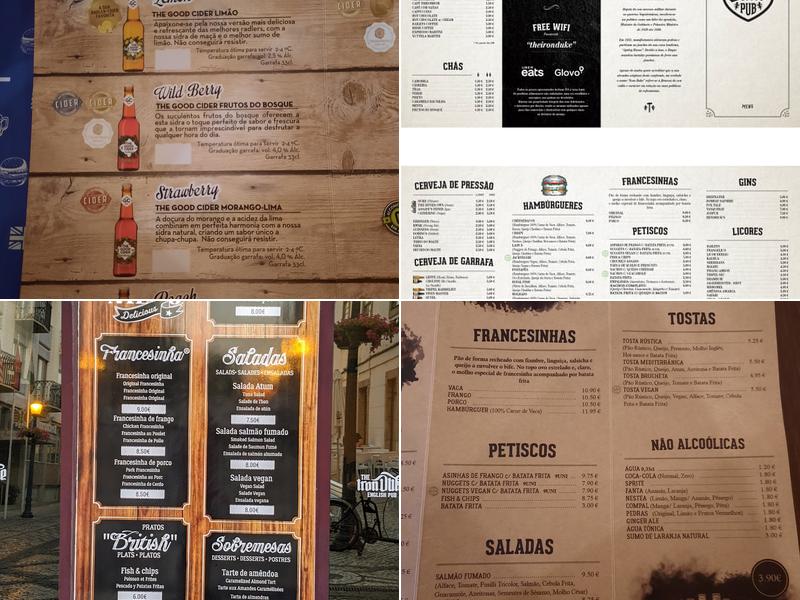 The Iron Duke Pub Menu