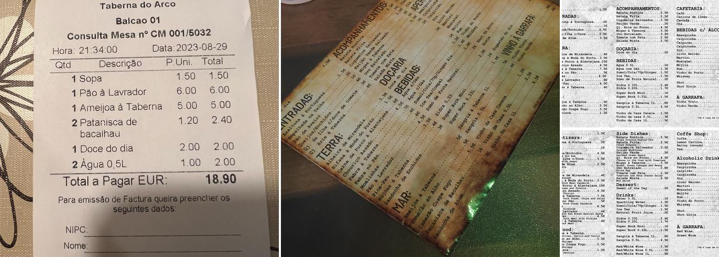 Taberna do Arco Menu