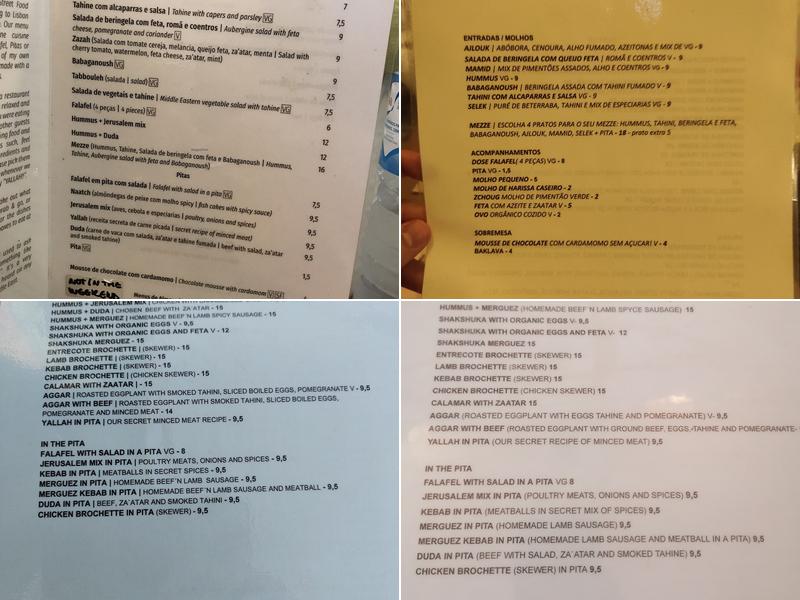 Yallah Lisboa Menu
