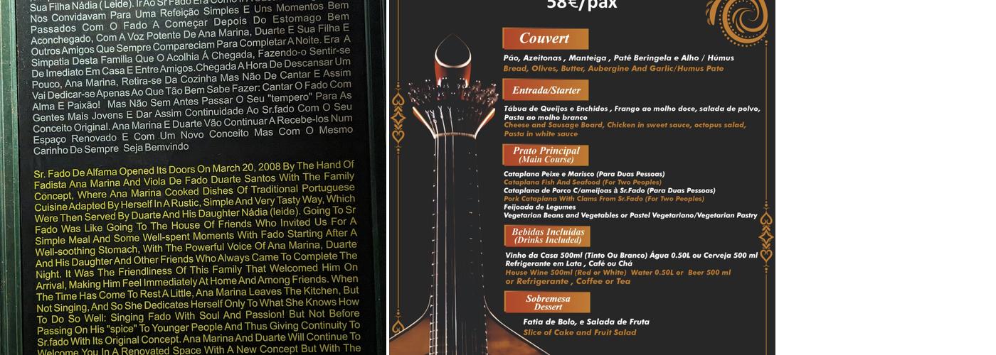 Sr. Fado Menu