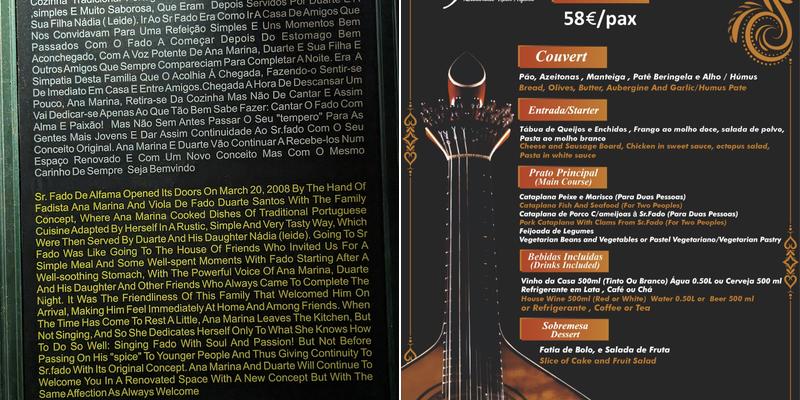 Sr. Fado Menu