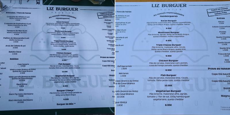 Liz Burguer Premium Menu