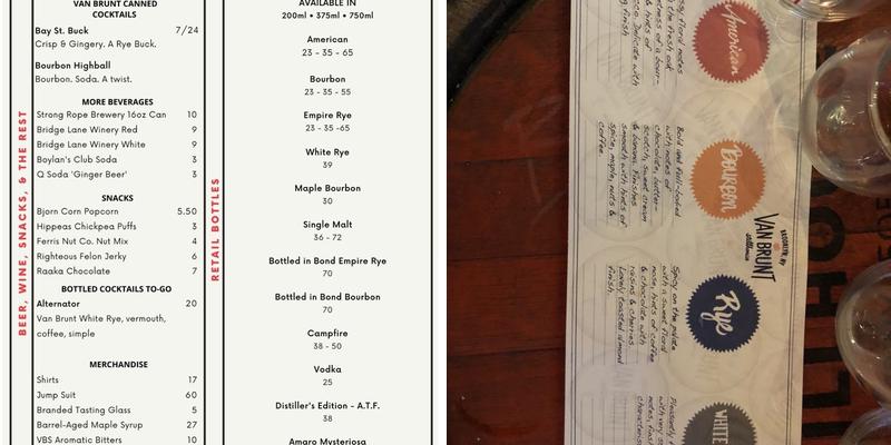 Van Brunt Stillhouse Menu