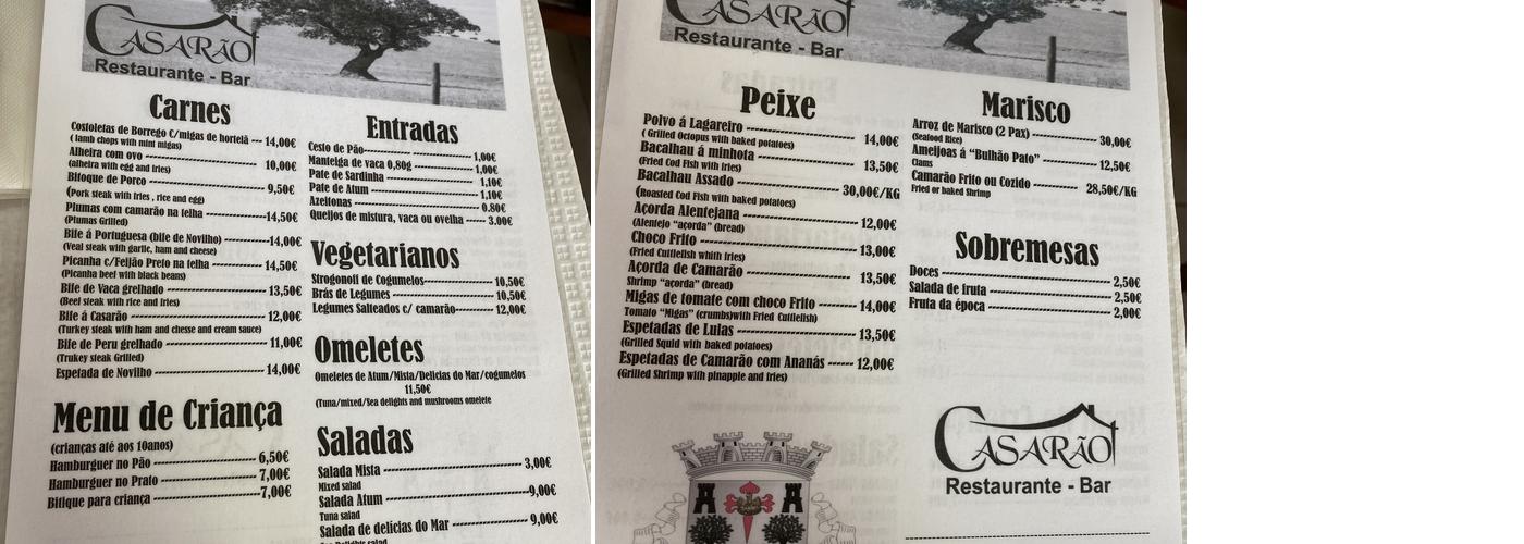 O Casarão Menu