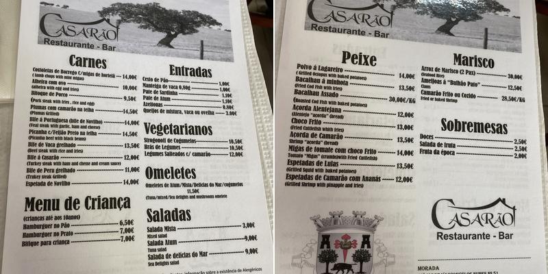 O Casarão Menu