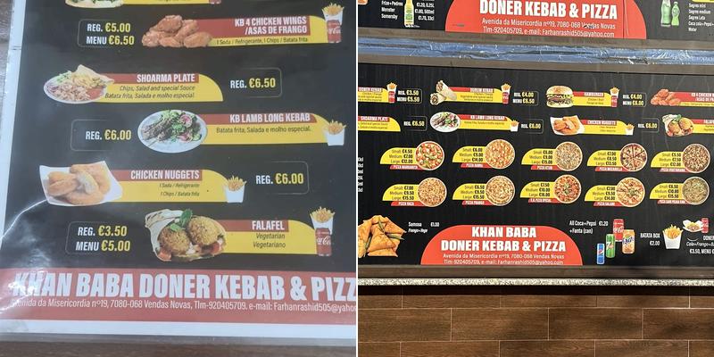 Khan baba doner kebab & pizza Menu