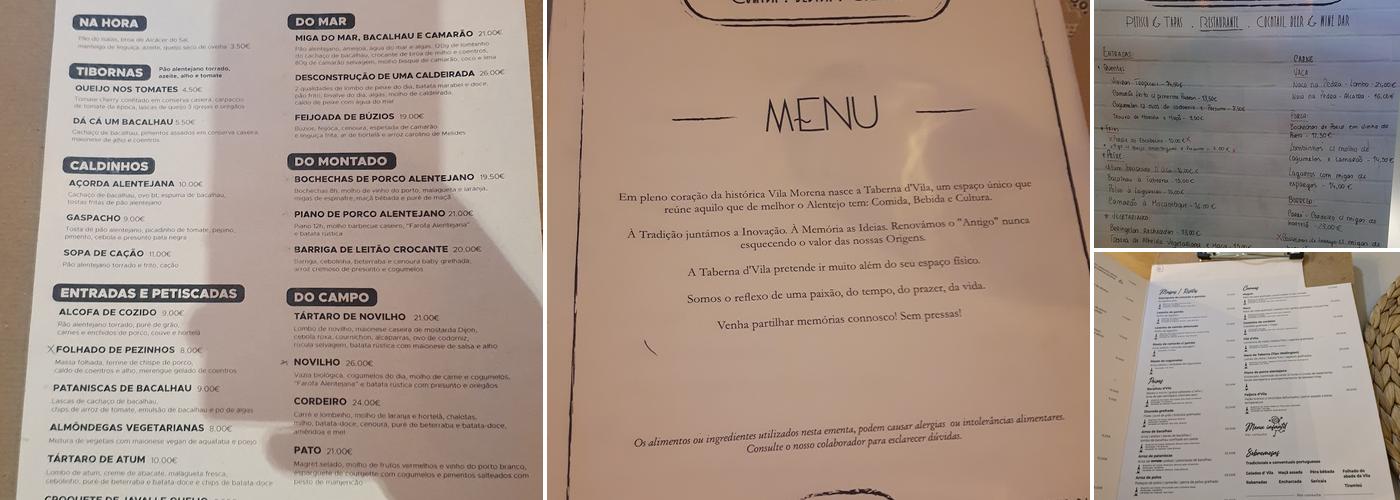 Taberna d'Vila Menu