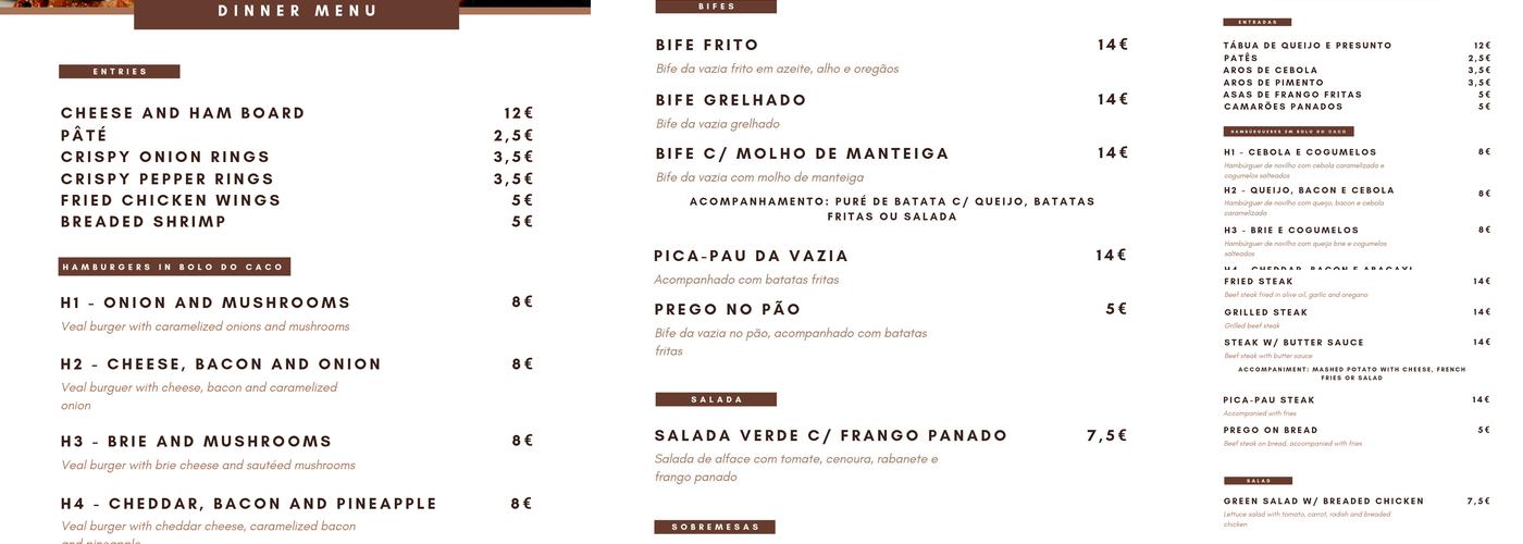 Arco Pub Menu