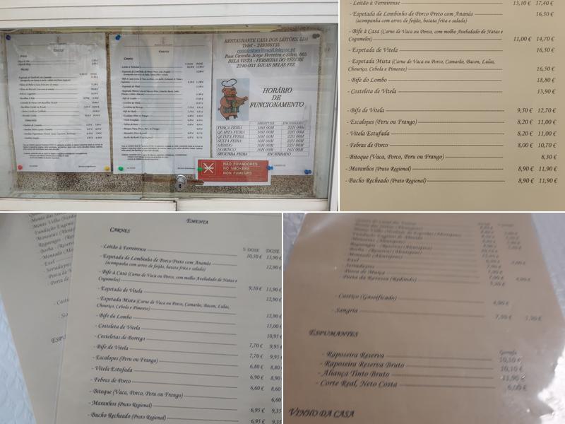 Casa dos Leitões Menu