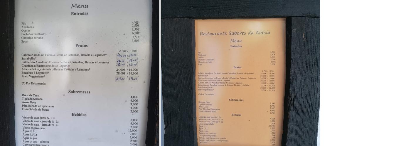 Sabores da Aldeia Menu