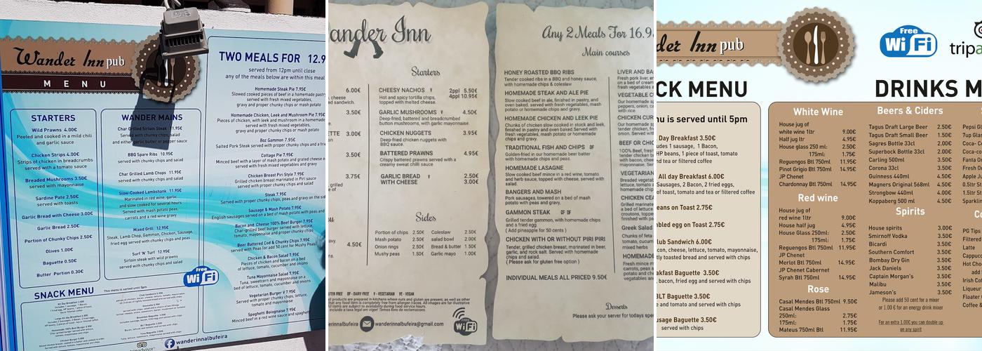 Wander Inn Menu