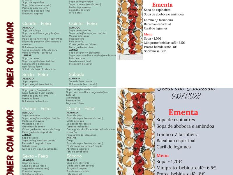 Comer Com Amor Menu