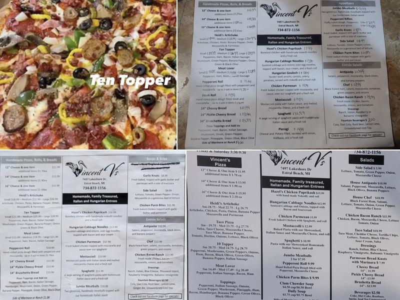 Vincent V's Menu