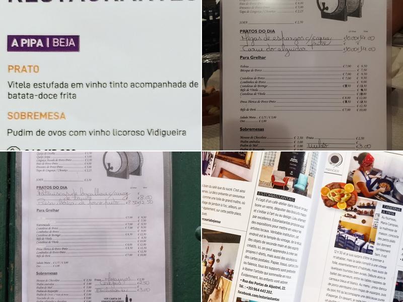 Taberna A Pipa Menu