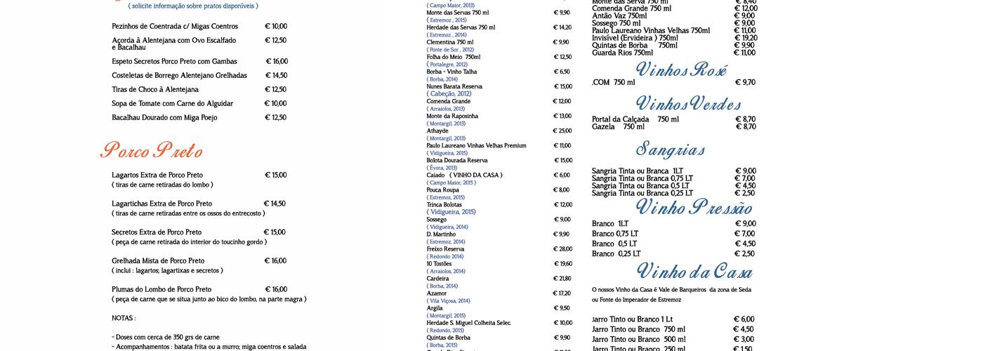 Petisqueira Alentejana Menu
